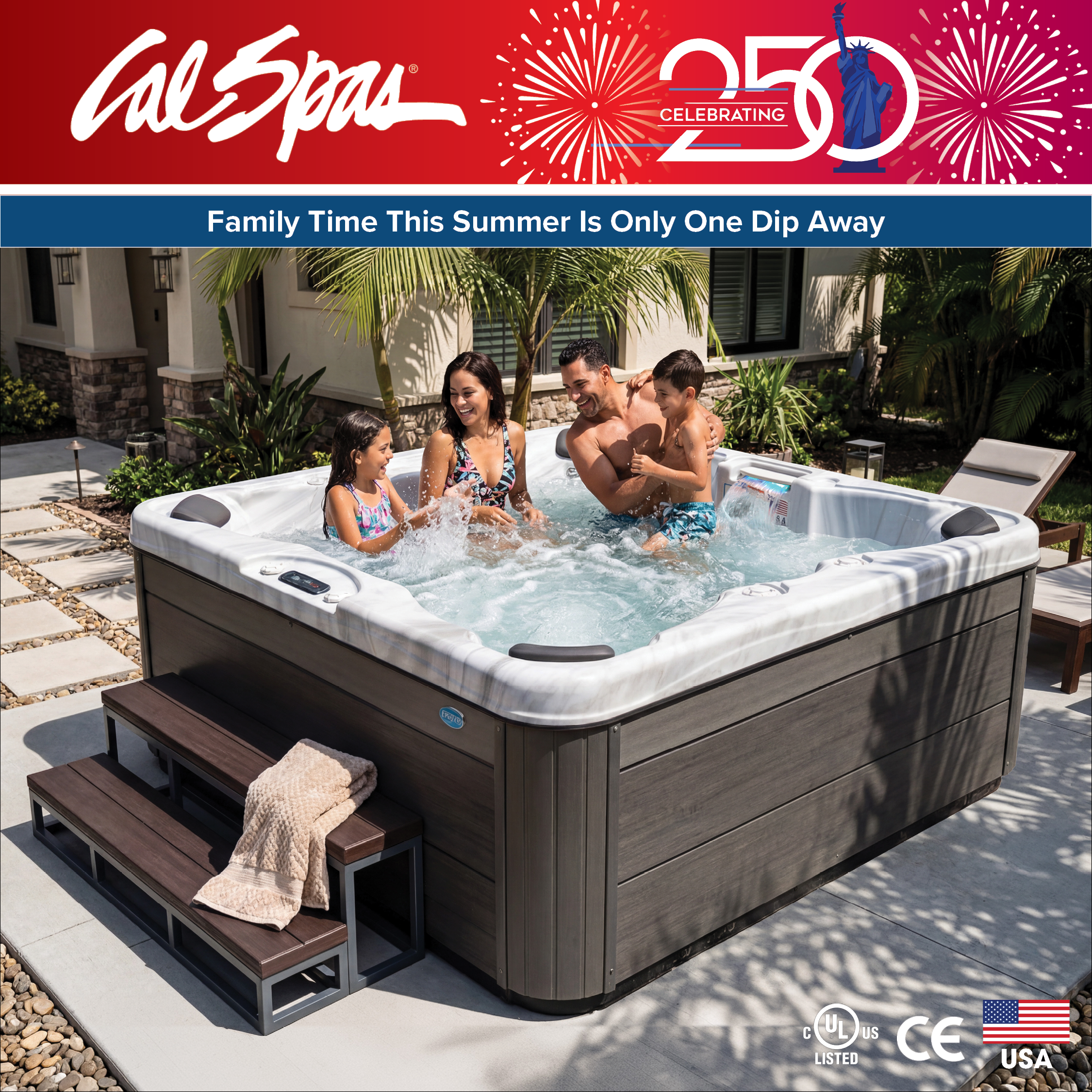 Calspas hot tub being used in a family setting - Arlington